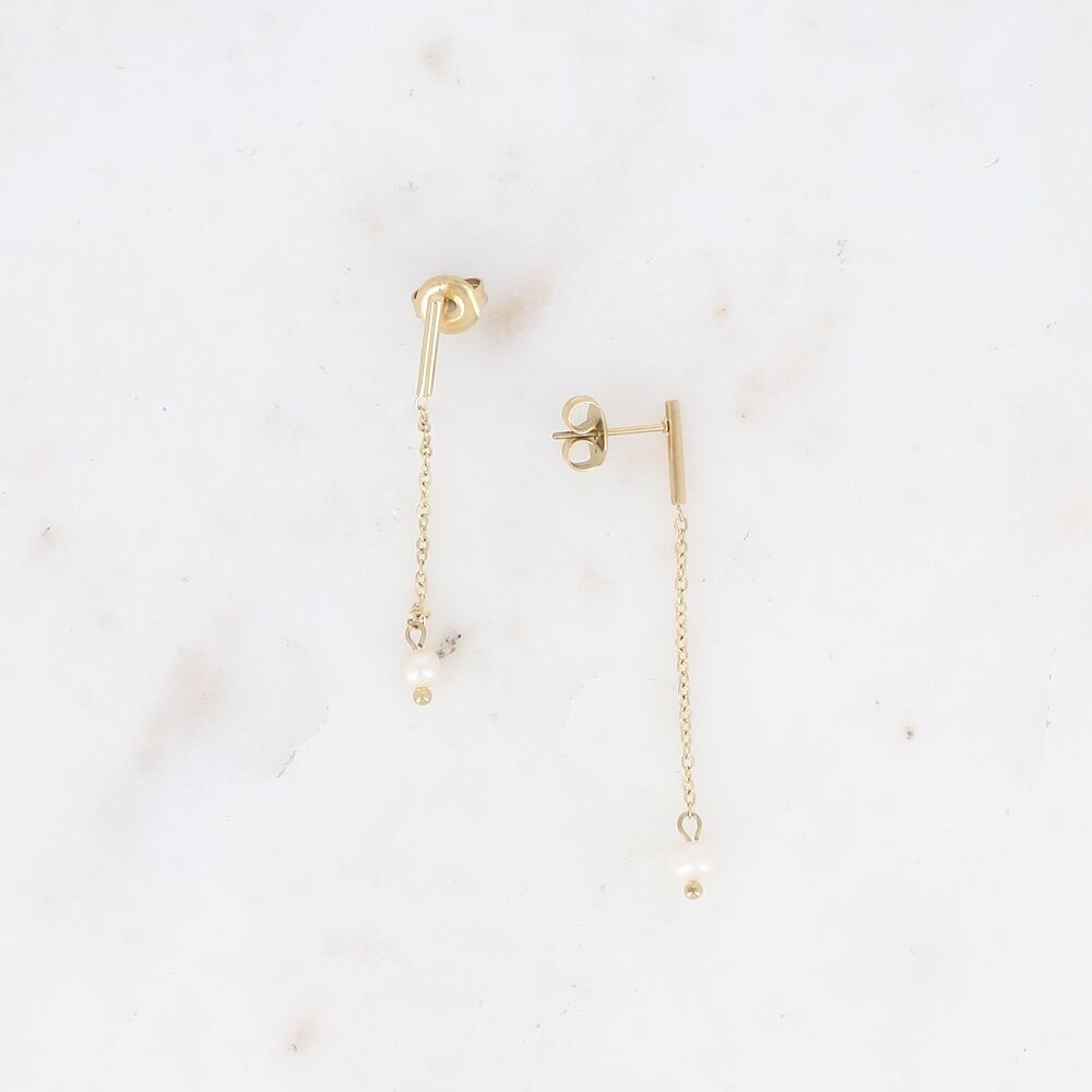 Orecchini pendenti - barra sottile, catena pendente e perla d'acqua dolce