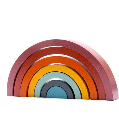 Juguete arcoíris de madera de comercio justo en colores contemporáneos