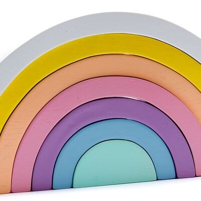 Juguete arcoíris de madera de comercio justo en colores pastel