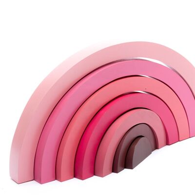 Giocattolo arcobaleno in legno del commercio equo e solidale in bei colori rosa