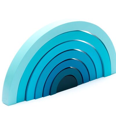 Giocattolo arcobaleno in legno del commercio equo e solidale nei toni del blu