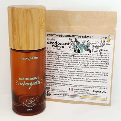Deodorante 6 g Fraicheur Tonique profumo con il suo flacone roll-on in vetro ricaricabile da 50 ml