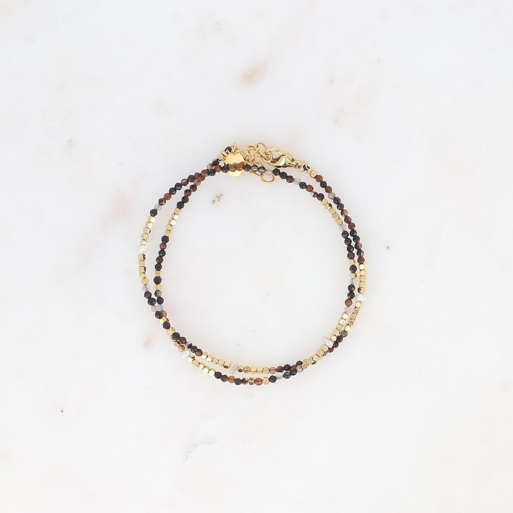 2 Wickelarmbänder/Bracelina-Halsband mit Natursteinen