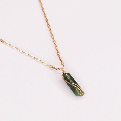 Azéris - Collana da uomo a catena con pendente, in oro o argento e pietra di agata verde muschio