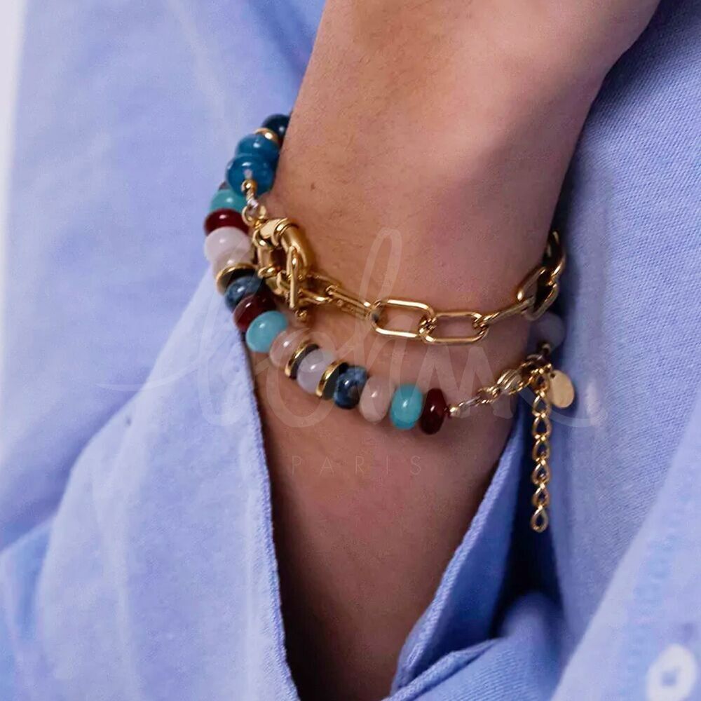 Bracelet Hunter - unisex, pierres naturelles et rondelles en acier