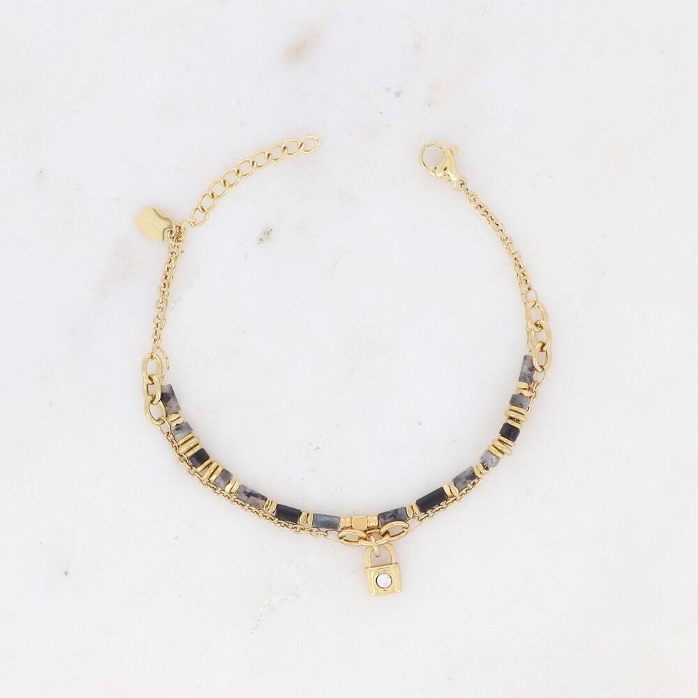Bracciale a 2 fili - pendente a lucchetto con cristalli e pietre naturali