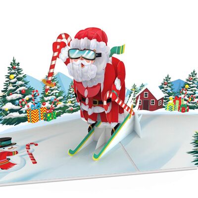 Biglietto pop-up Babbo Natale sugli sci