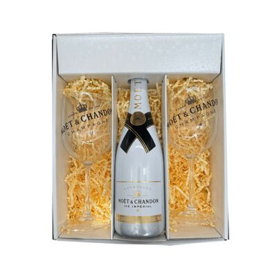 Scatola Bianca: Moët & Chandon Ice – Champagne – Semi-dry e 2 Flute Acrilici Moët & Chandon – (1x75cl)