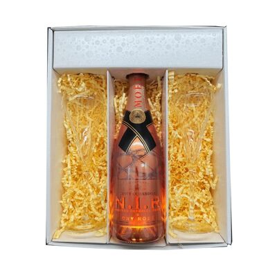 Caja Blanca: Moët & Chandon – Champán – 1 Néctar rosado Imperial y 2 Copas Chef & Sommelier – (1x75cl)