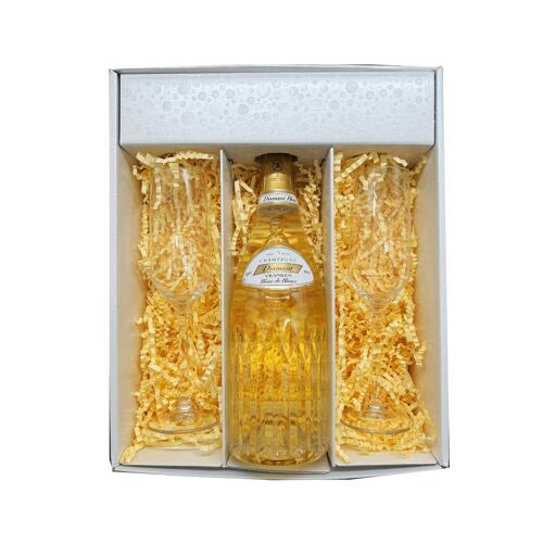 Coffret Blanc : Vranken – champagne –1 Blanc de blancs et 2 Flûtes « carré » – (1x75cl)
