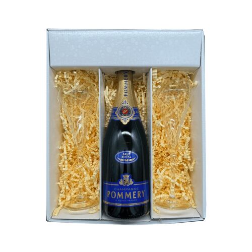 Coffret Blanc : Pommery – Champagne – Brut et 2 Flûtes Chef & Sommelier – (1x75cl)