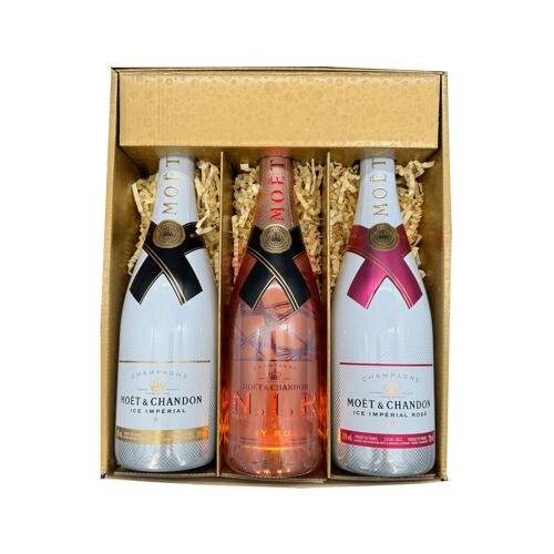 Coffret Or : Moët & Chandon Ice – Champagne – 1 Demi sec - 1 Demi sec Rosé– 1 Nectar Imperial rosé (3 x75cl)