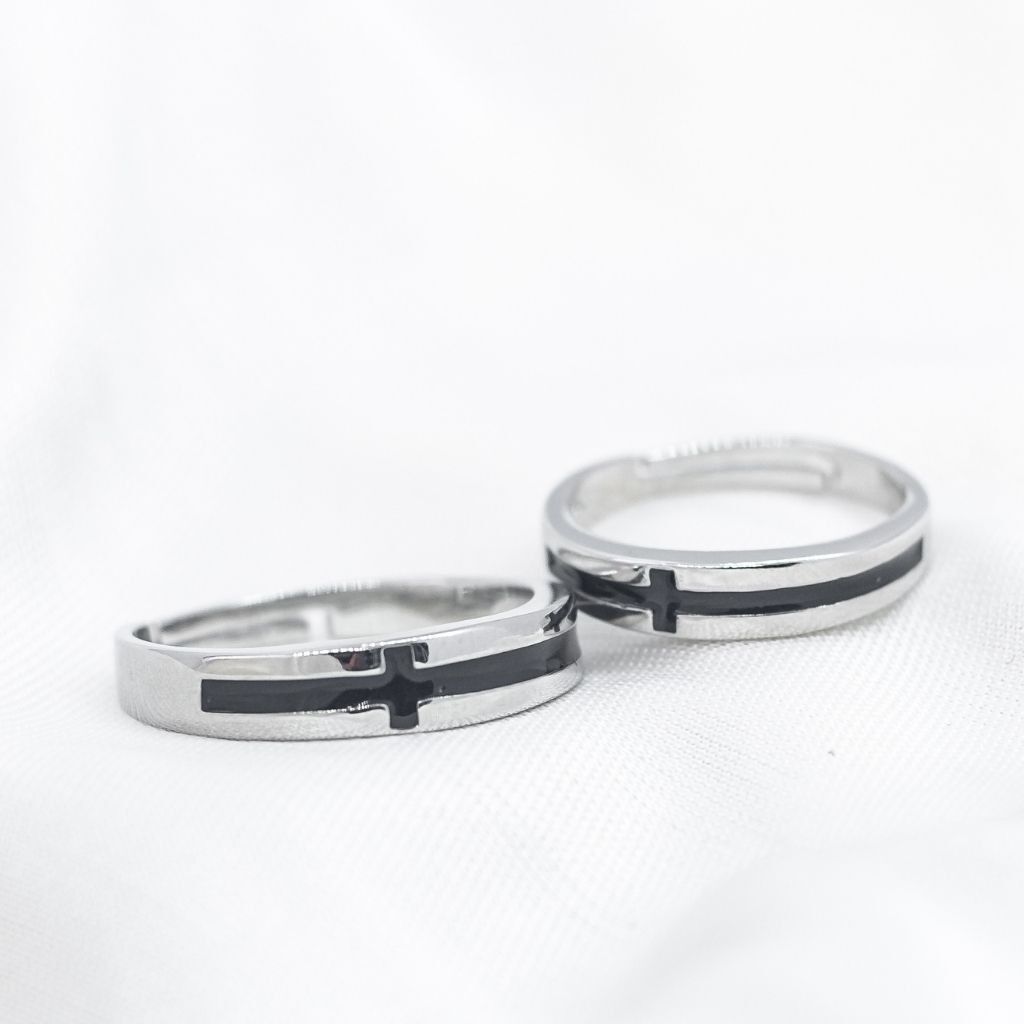 Christliches Kreuz-Silber-Paar-Versprechen-Ring-Set für Sie und Ihn