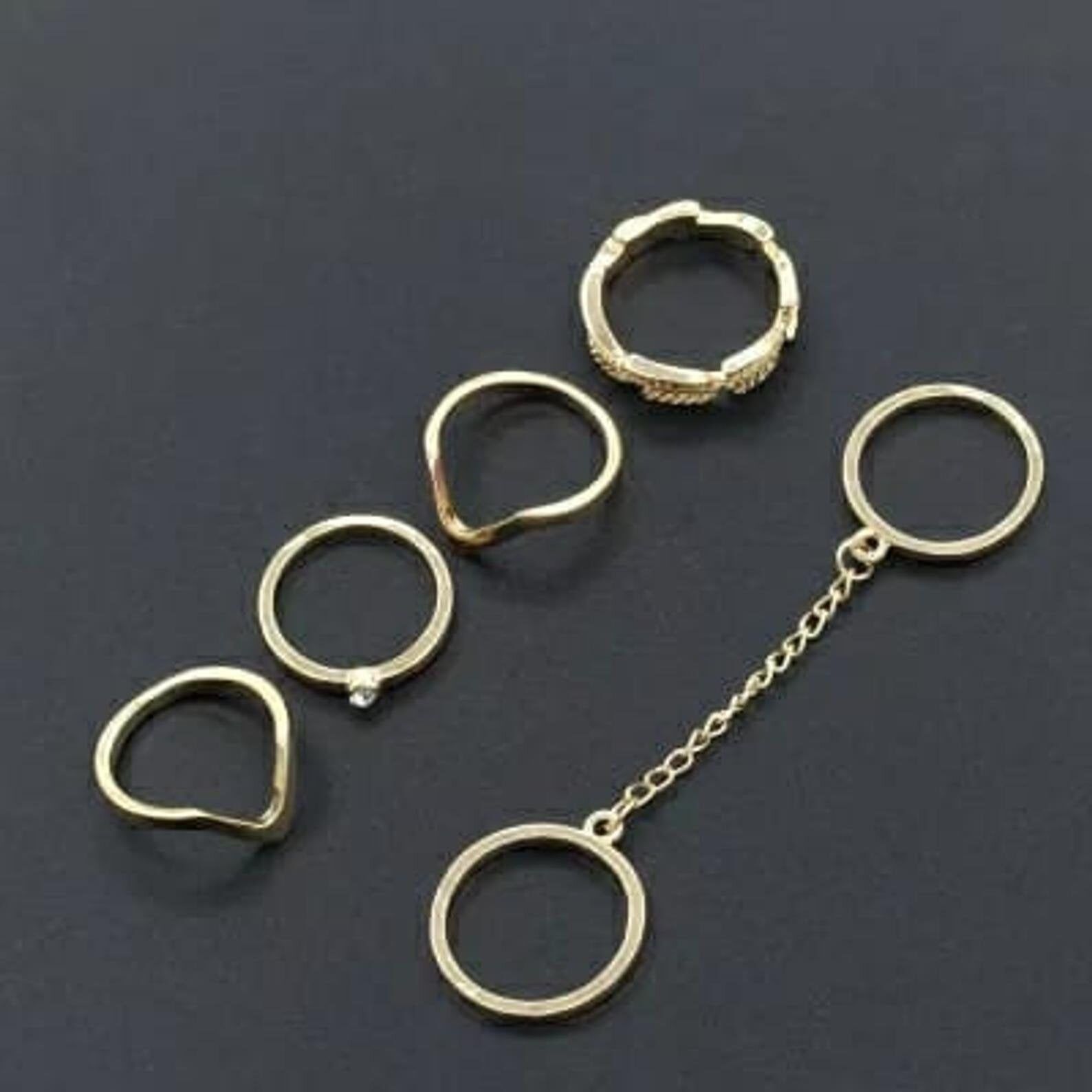 6 Pcs Gold Chain Knuckle Midi Stacking Bohemian Ring Set