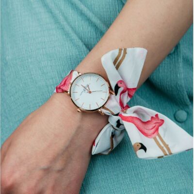 Reloj de pulsera bohemio Geneva con correa de nudo de algodón intercambiable y tela de cisne blanco