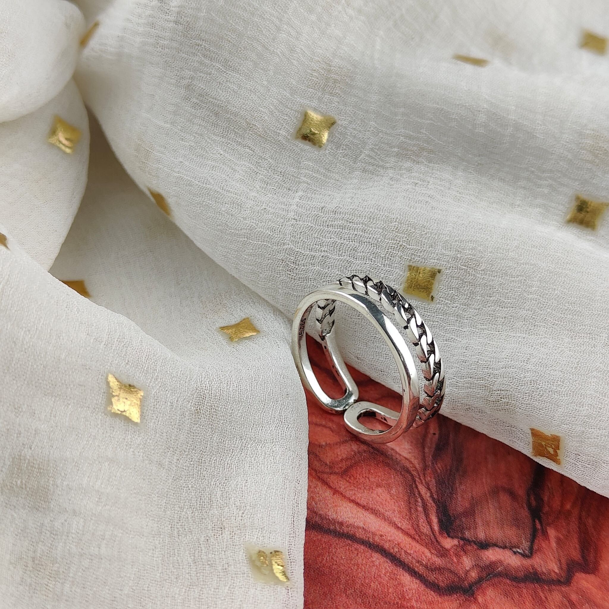 Adjustable Silver Minimalistic Stacking Chunky Layered Chain Link Ring