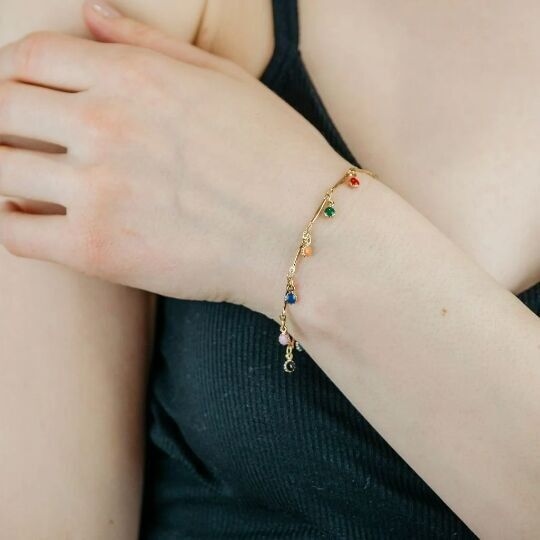 Braccialetto multicolore con ciondolo delicato con perline Mama Boho e arcobaleno PRIDE