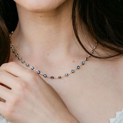 Collana con perline blu con occhio malvagio e occhio del diavolo, minimalista, regolabile, boho turco Nazaria