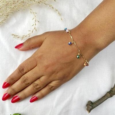 Bracelet réglable en perles avec breloque délicate en plaqué argent pour protection contre le mauvais œil