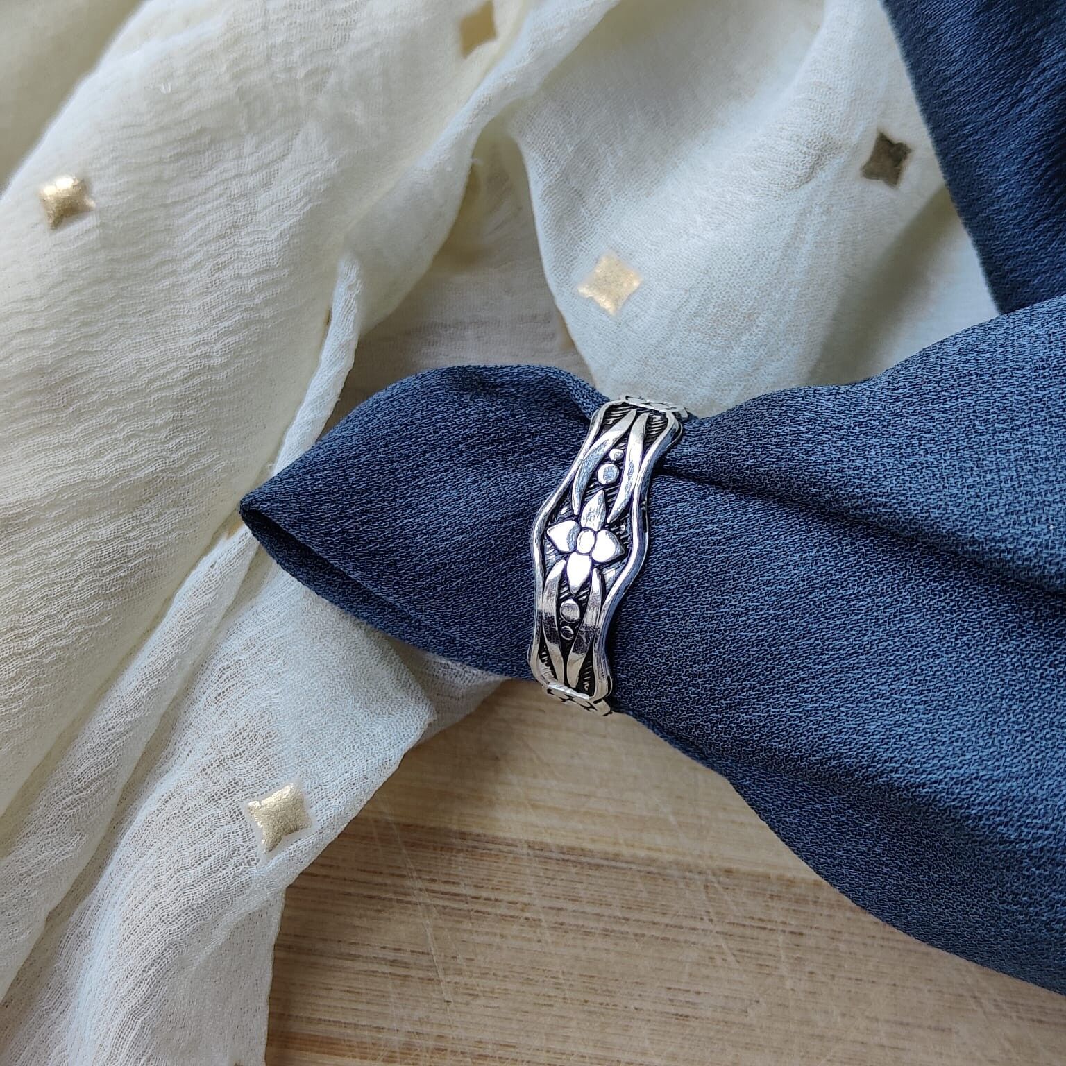 Black Silver Hippie Floral Midi Band Tribal Thumb Ring