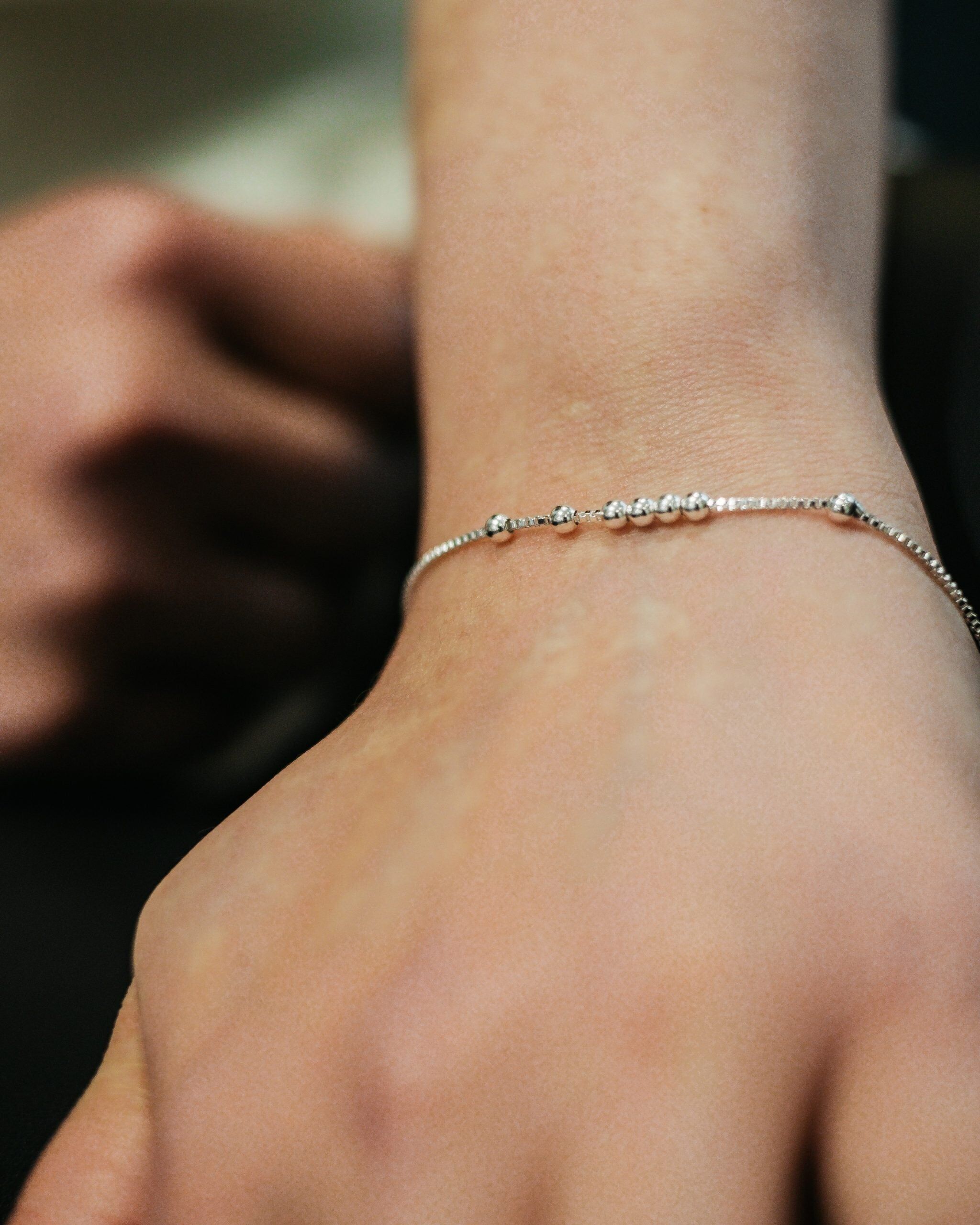 Bracciale semplice minimalista per tutti i giorni con catena sottile in argento sterling 925 con perline