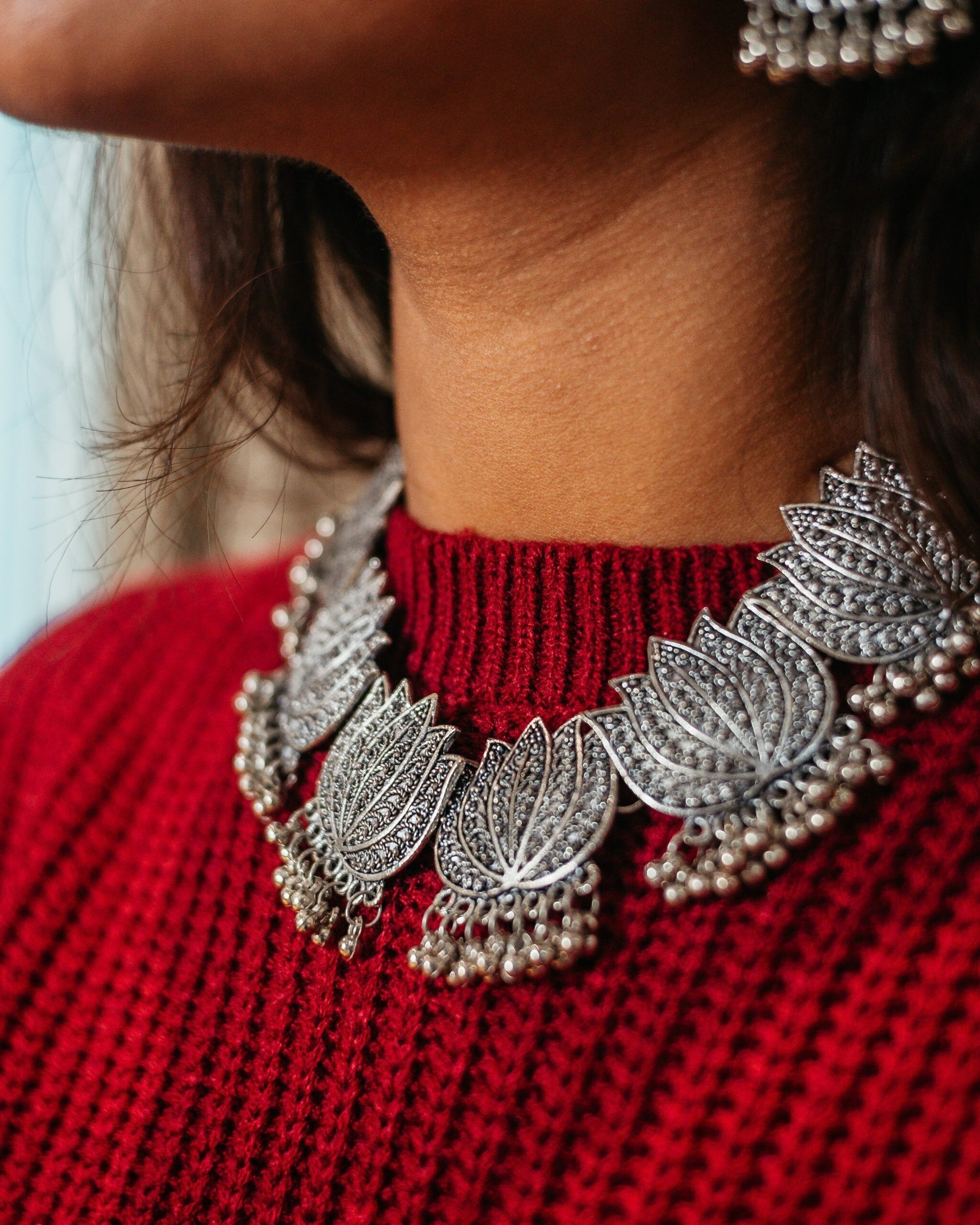 Statement Lotus Chain Indian Oxidized Boho Choker Bohemia Ethnic Temple Necklace