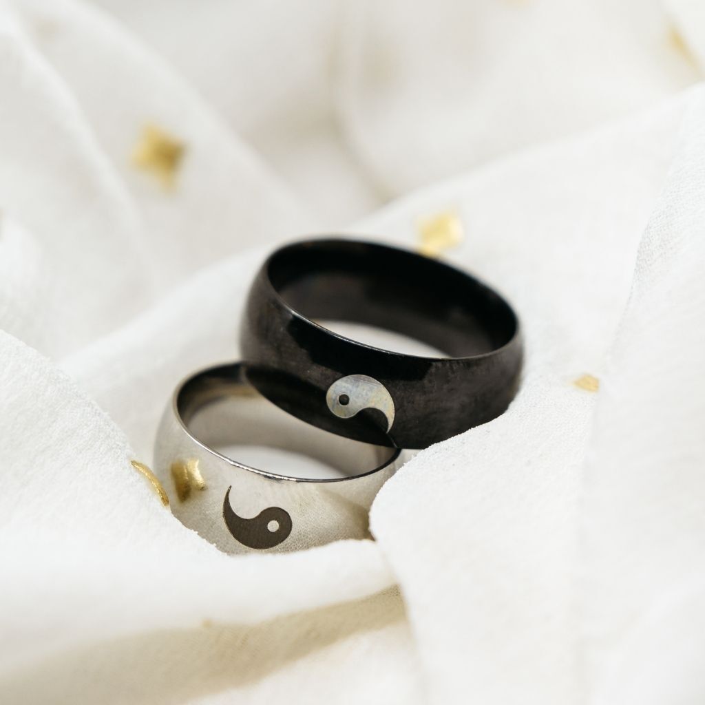 Ensemble de bagues de promesse pour couple en acier inoxydable Yin et Yang