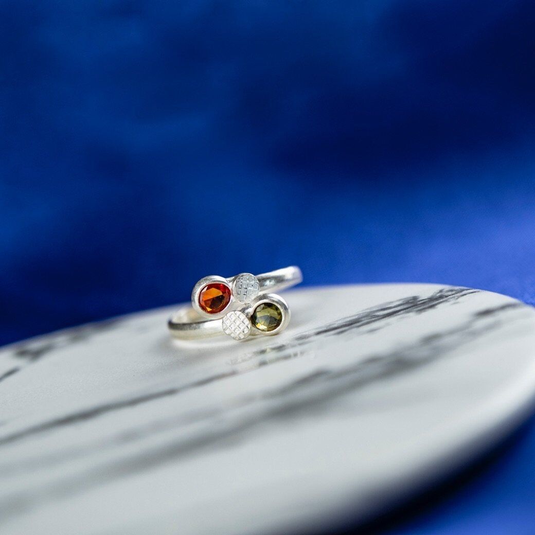 Anello per dita dei piedi in argento puro con pietra arancione colorata, stile bohémien