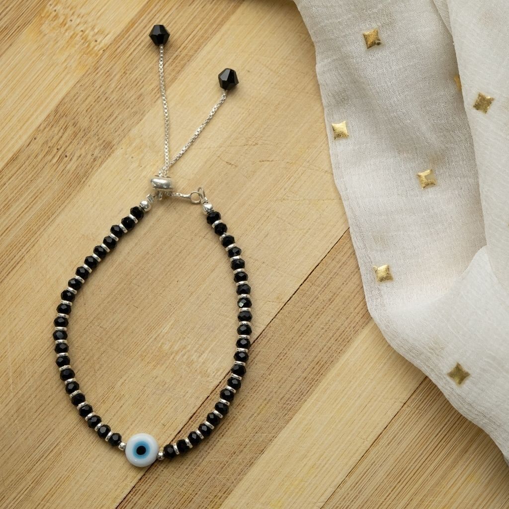 Bracelet Nazaria Quotidien Réglable en Perle Noire en Argent Pur Mauvais Œil