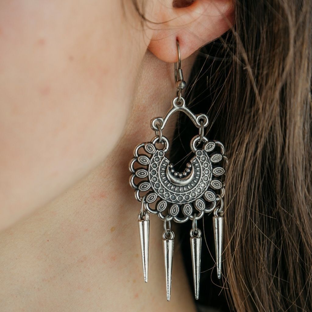 Oxidierte komplizierte bunte versilberte böhmische indische asiatische Tropfen-Jhumkis