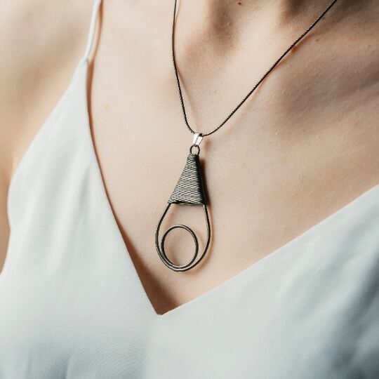 Black Teardrop Wire Wrapped Handmade Statement Large Water Drop Pendant Necklace