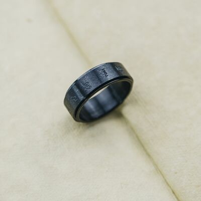 Anneau rotatif bouddhiste tibétain noir mat de 8 mm pour moine de prière
