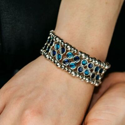 Esmalte oxidado Piedra Tribal Plata Étnico Boho Gitano Indio Nupcial Kada Brazalete