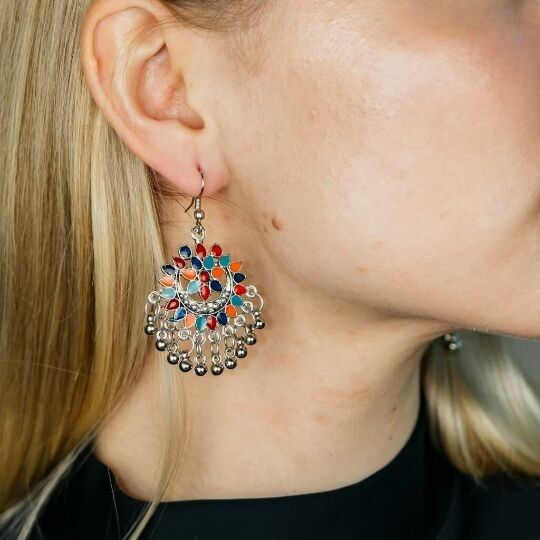 Pendientes colgantes étnicos de estilo bohemio, estilo indio asiático, con esmalte, para novias