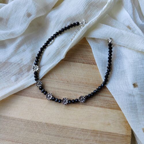 Black Beads Floral Indie Chain Boho Payal Anklet