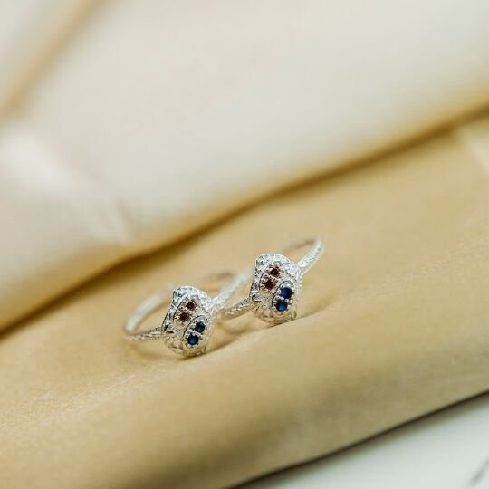 925 Silber Bunter blauer roter Stein Bichiya Boho Beach Zehenring