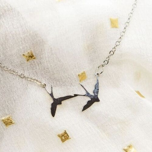 Two Nature Birds Charm Silver And Gold Minimalistic Pendant Necklace