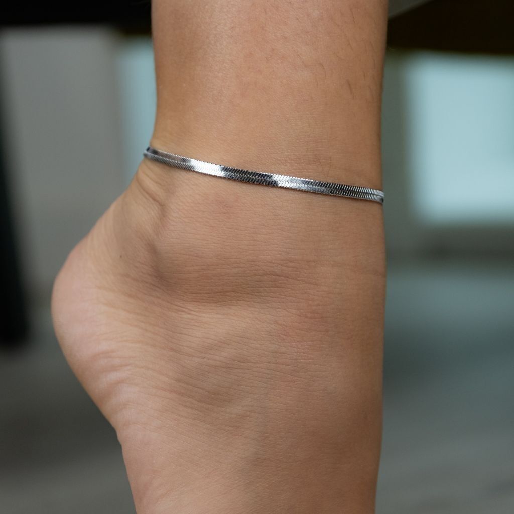 Edelstahl Cuban Link Flache Schlange Gourmet Kette Layering Fuß Fußkettchen