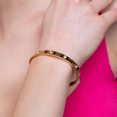 Bracelet de manchette fendu géométrique ovale large en cristal de zircon en acier inoxydable