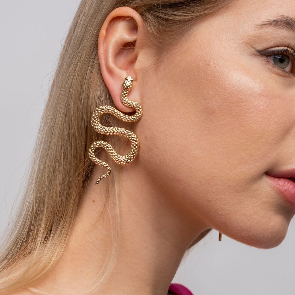 Vintage große Schlangenmuschel aus Metall, Knorpel, schrulliges Statement-Tropfen-Anhänger-Tier