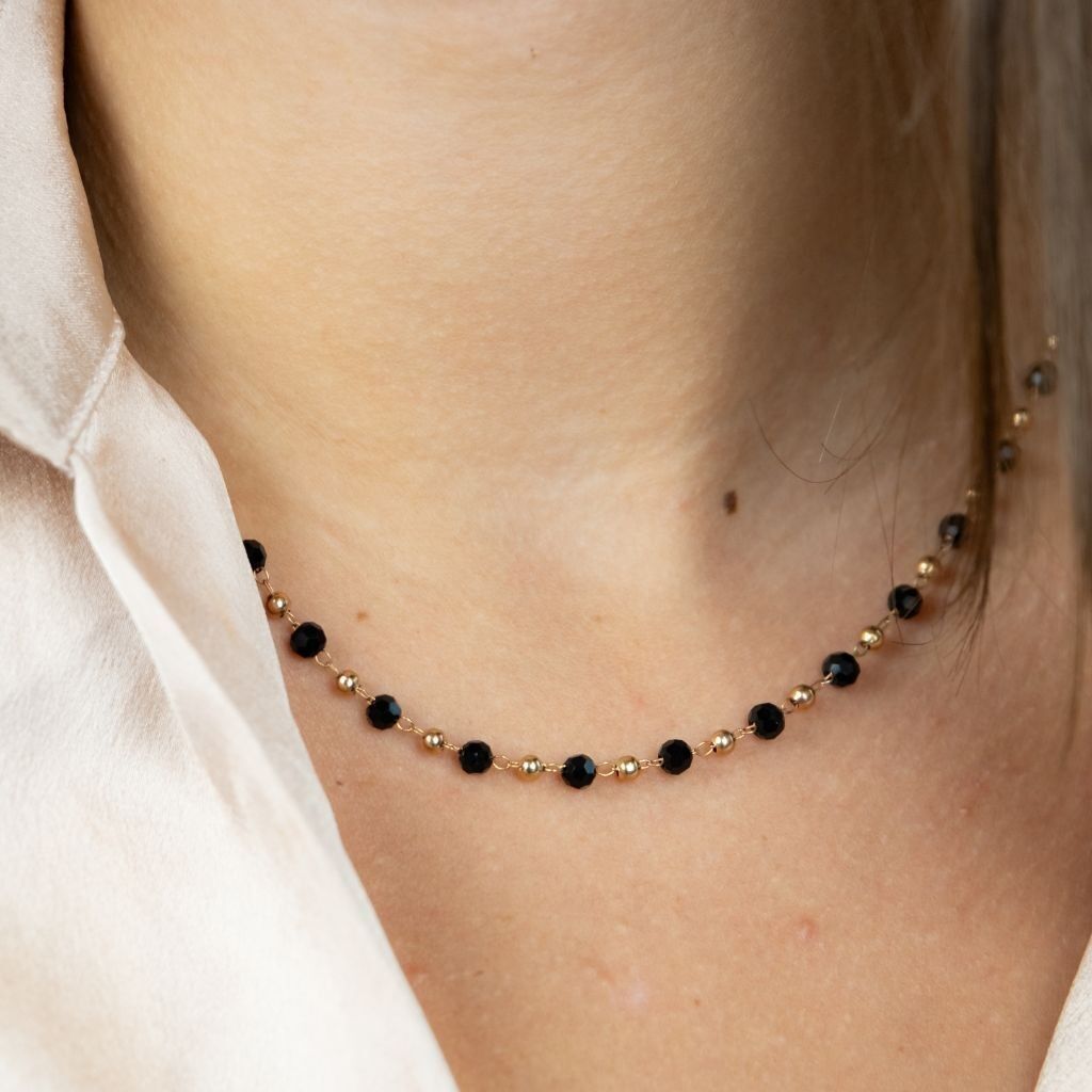 Collana girocollo Mangalsutra asiatico Nazar in argento e oro con perline di cristallo nero