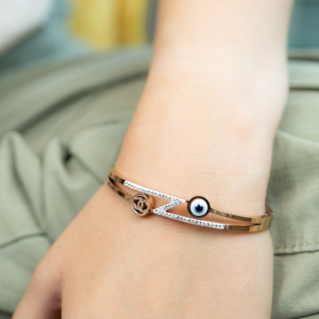Lightning Zircon Evil Eye Rose Gold Chanel Bangle Bracelet