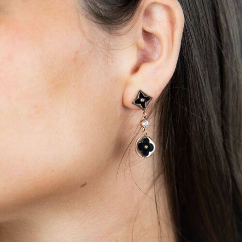 Clover Shamrock Floral Enamel Long Dangle Drop Earrings