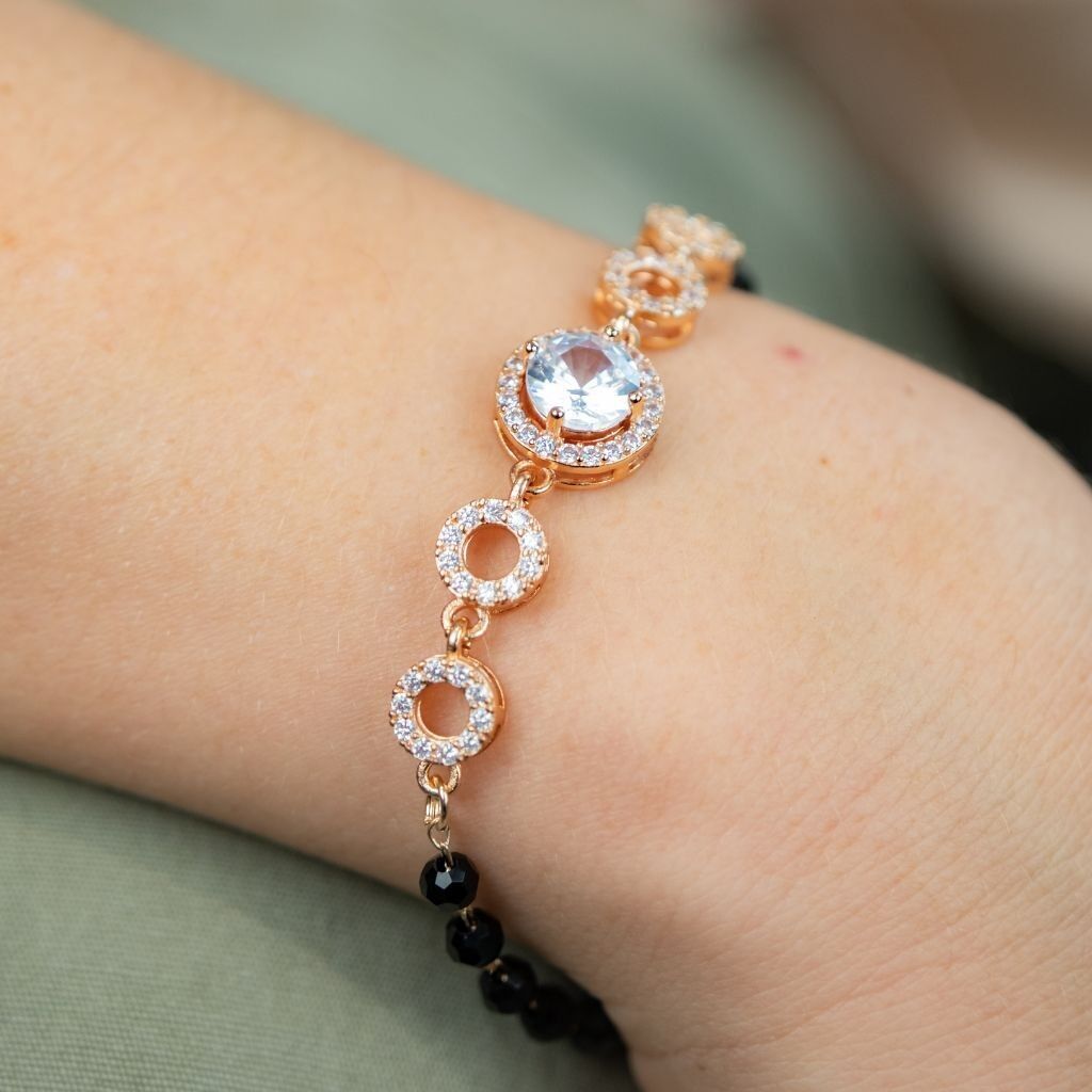 Braccialetto indiano con perline Mangalsutra in zircone rotondo Nazaria indiano