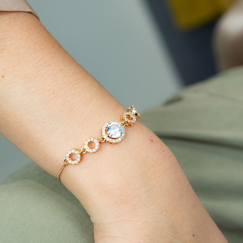 Braccialetto indiano con perline scorrevoli regolabili in zircone rotondo grande