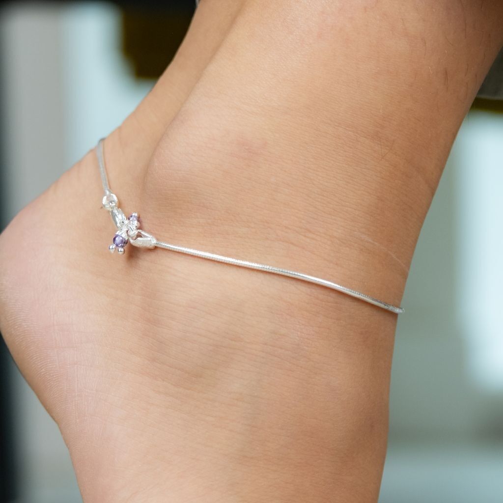 925 Silber schlichte Seil dünne Kette indischen Payal dünne Fußkette