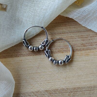 Cerchietti minimali tribali con sfere metalliche ossidate in argento sterling