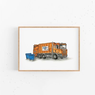 Camion della spazzatura per la raccolta dei rifiuti - poster | Foto per bambini | Stampa del veicolo