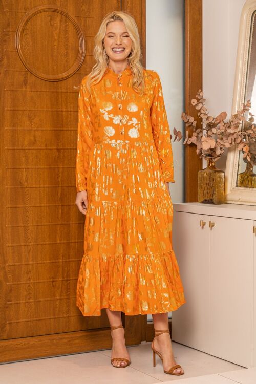 Robe longue coupe ample à fronces , imprimé avec  effet doure