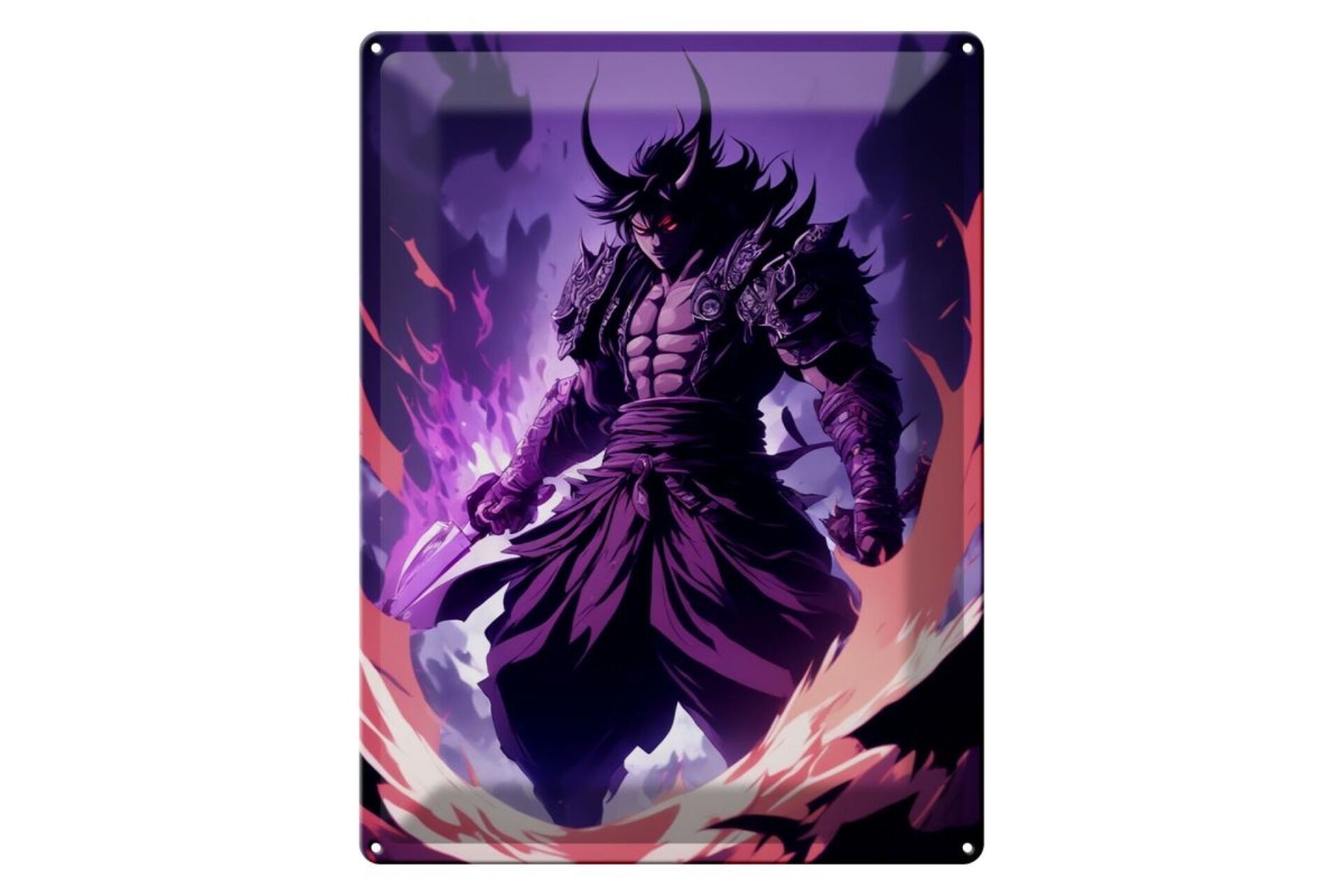 Blechschild 12x18cm Japanischer Sakura Samurai Lila Dämon